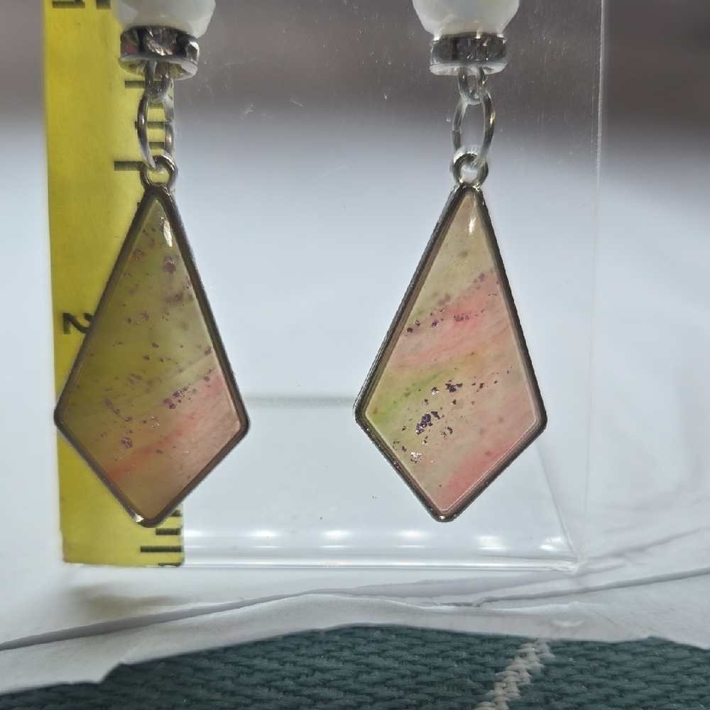 #B343- Chic Silver and Pink Geometric Earrings - Picture 2 of 2